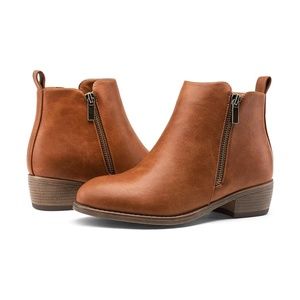 Jeossy Women's Cognac Brown Ankle Boots Thick Heel Low Heeled Booties for Women